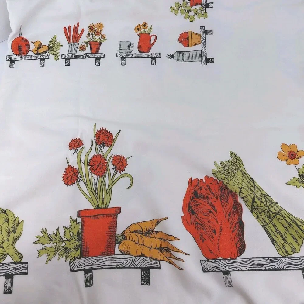 Vtg Vegetable Floral Table Cloth Rectangle Bridge 1960's 59.5x54